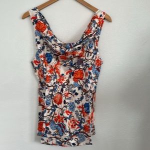 Chloe Kristyn Layer Satin Cowl Camisole in Fleur Blanche Orange‎ Blue Small NEW